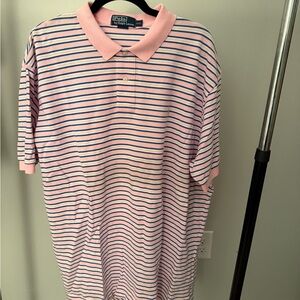 Polo Ralph Lauren Classic Pink w Blue/white stripes  XXL Short Sleeve Collared